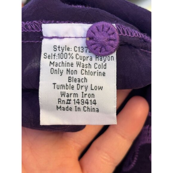 Johnny Was Embroidered Silk Blouse Wine XS Long Sleeve Button Front - Picture 7 of 7